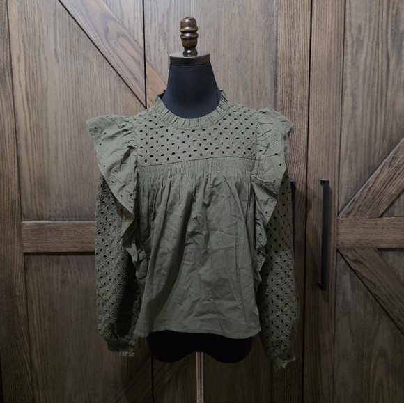 Maje Linode Olive Ruffled Blouse - Picture 1 of 5
